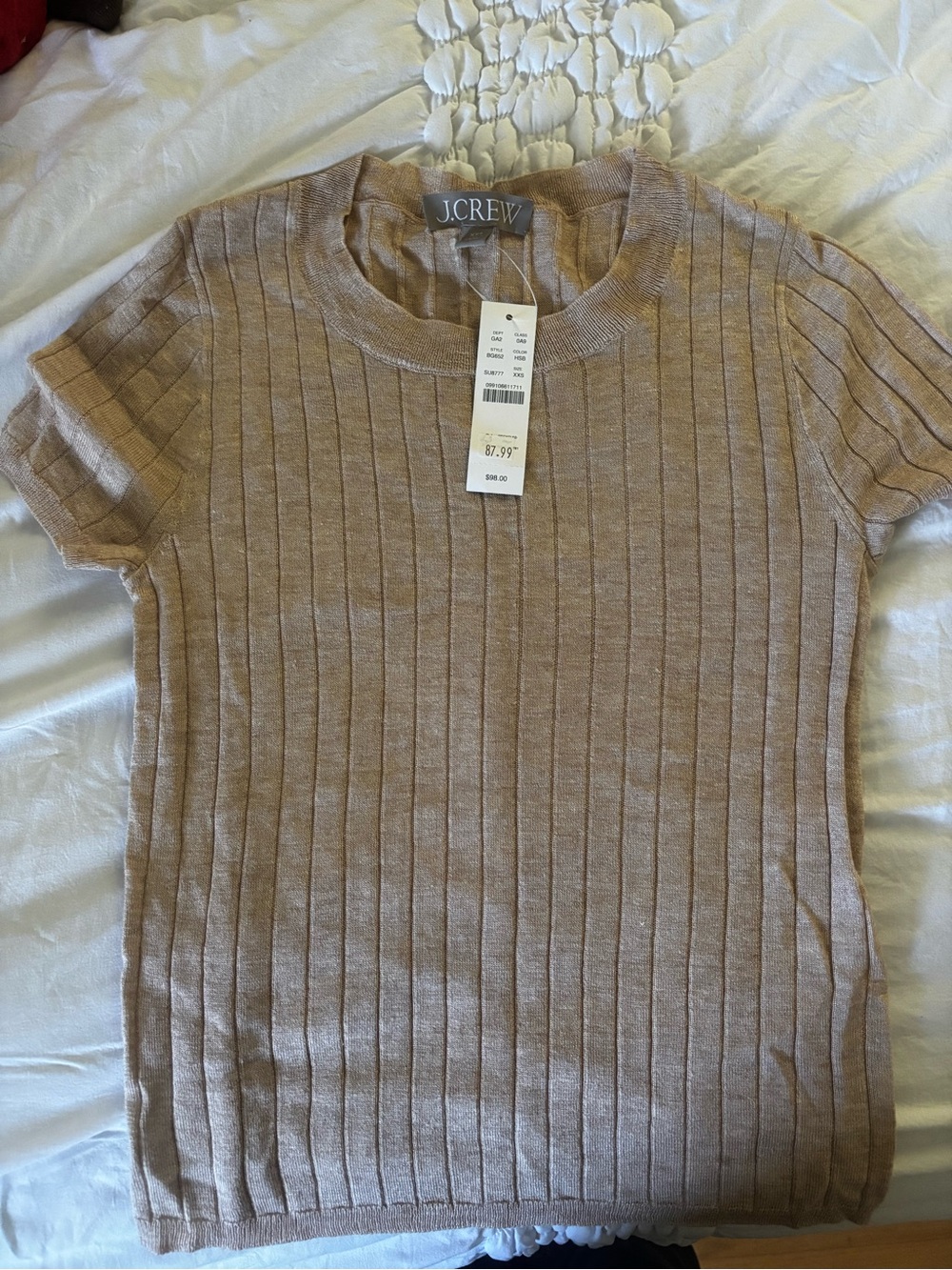 J. Crew Short-Sleeve Ribbed Knit Top in Taupe
